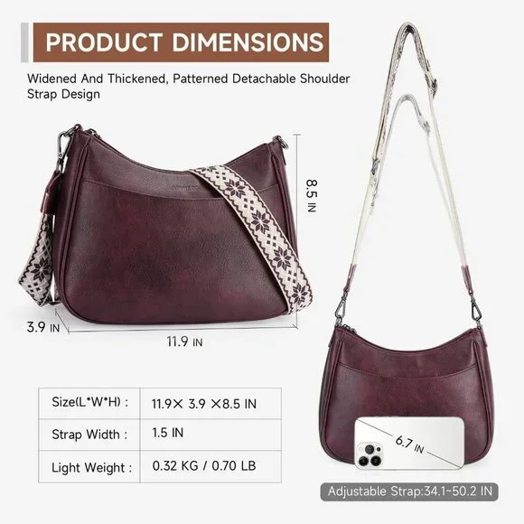 Women's Grape Imported Leather Crossbody With Adjustable Strap Shoulder Handbag - Picture 6 of 6